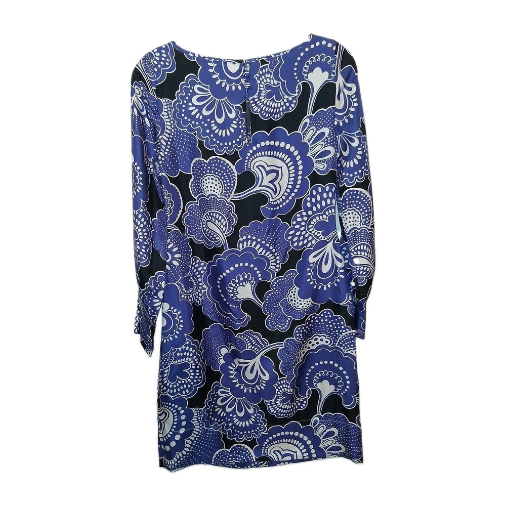 Banana Republic Women 100% Silk Long Sleeve Floral Purple White Black Dress 0P - Picture 2 of 16